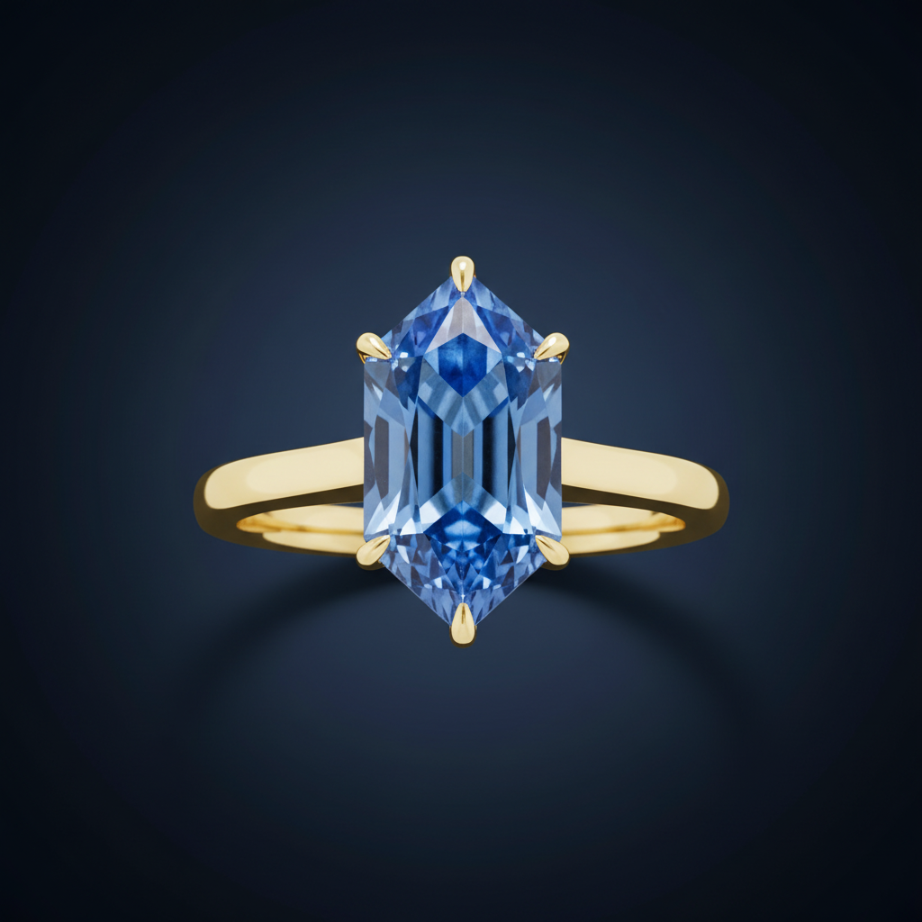Pierścioń z szafirem heksagonalnym cornflower blue ze złota 14k