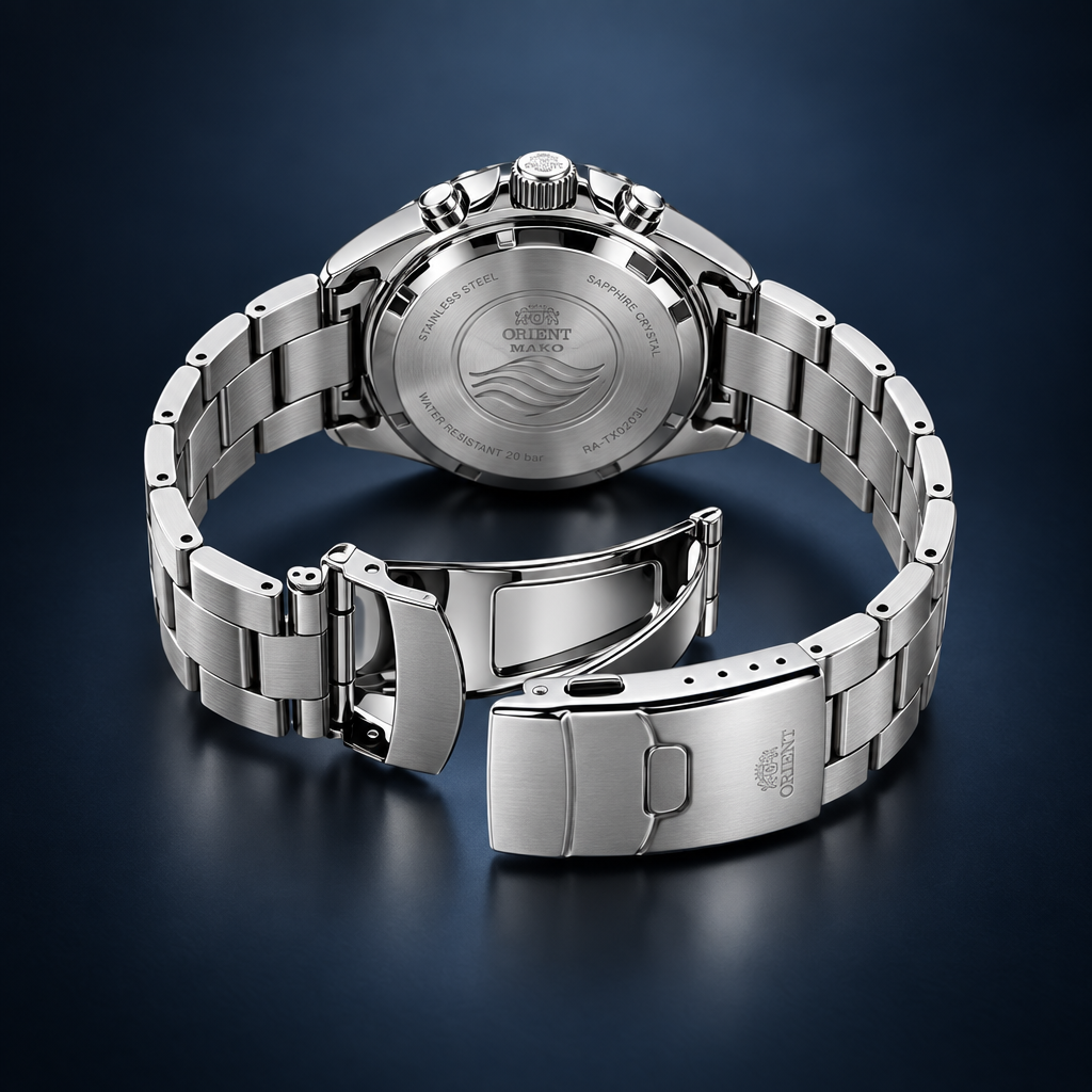 Orient Mako Solar - bransoleta stalowa z klamrą