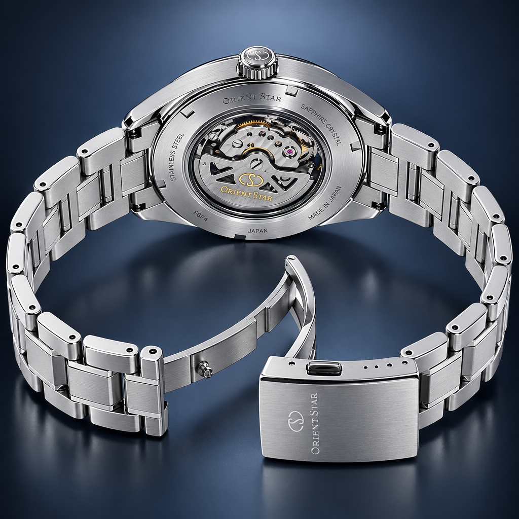 Orient Star Modern Skeleton Silver - caseback z bransoletą