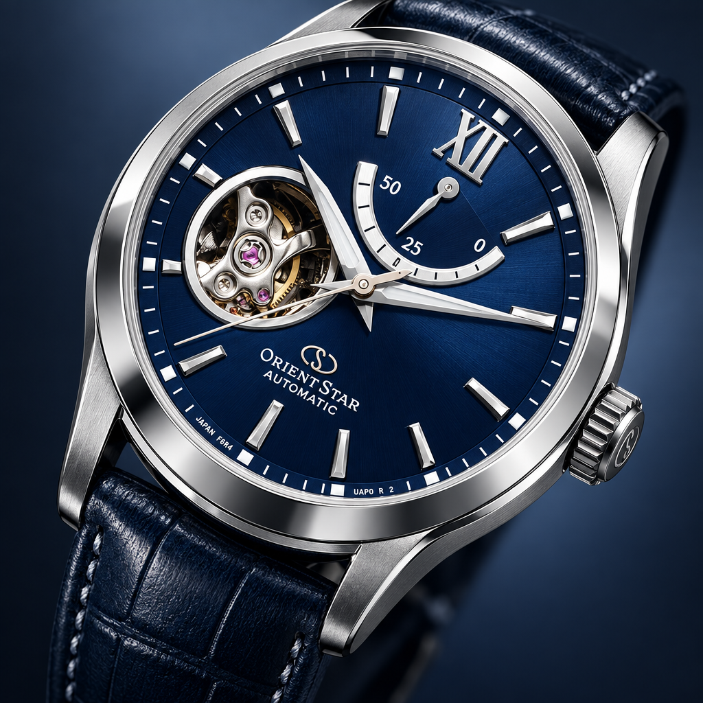 Orient Star Classic Semi-Skeleton - zbliżenie tarczy open heart