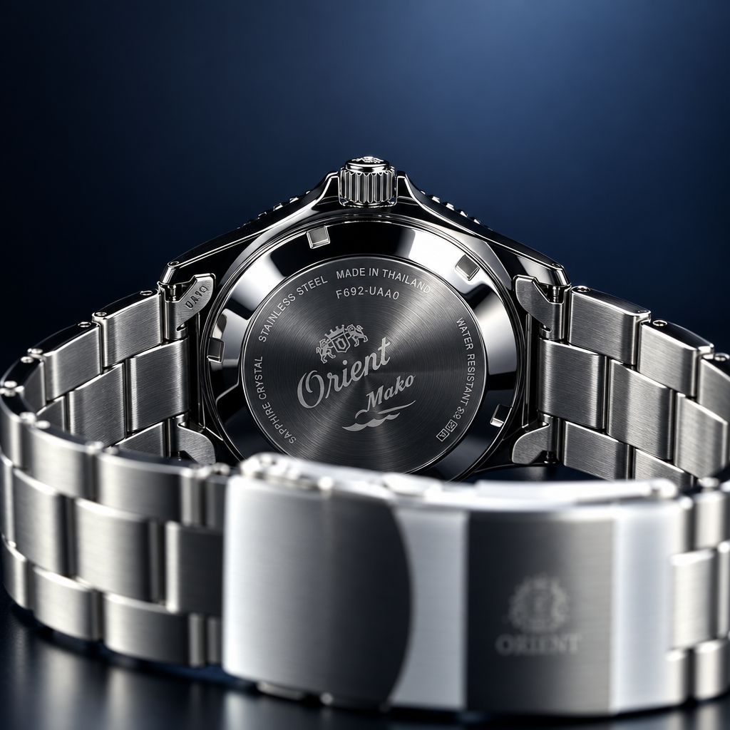 Orient Mako 75th Anniversary - vista lateral trasera con brazalete