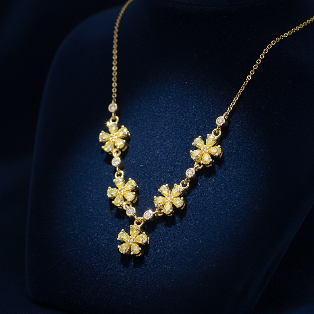 Naszyjnik Blossom żółte diamenty 10K - trójćwierciowy