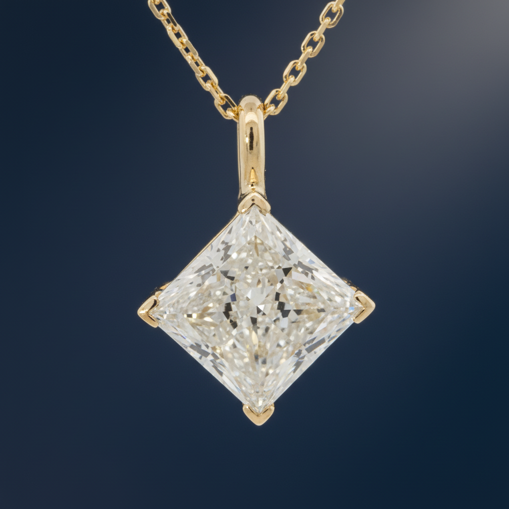 Naszyjnik solitaire princess 3.63ct 10K - makro