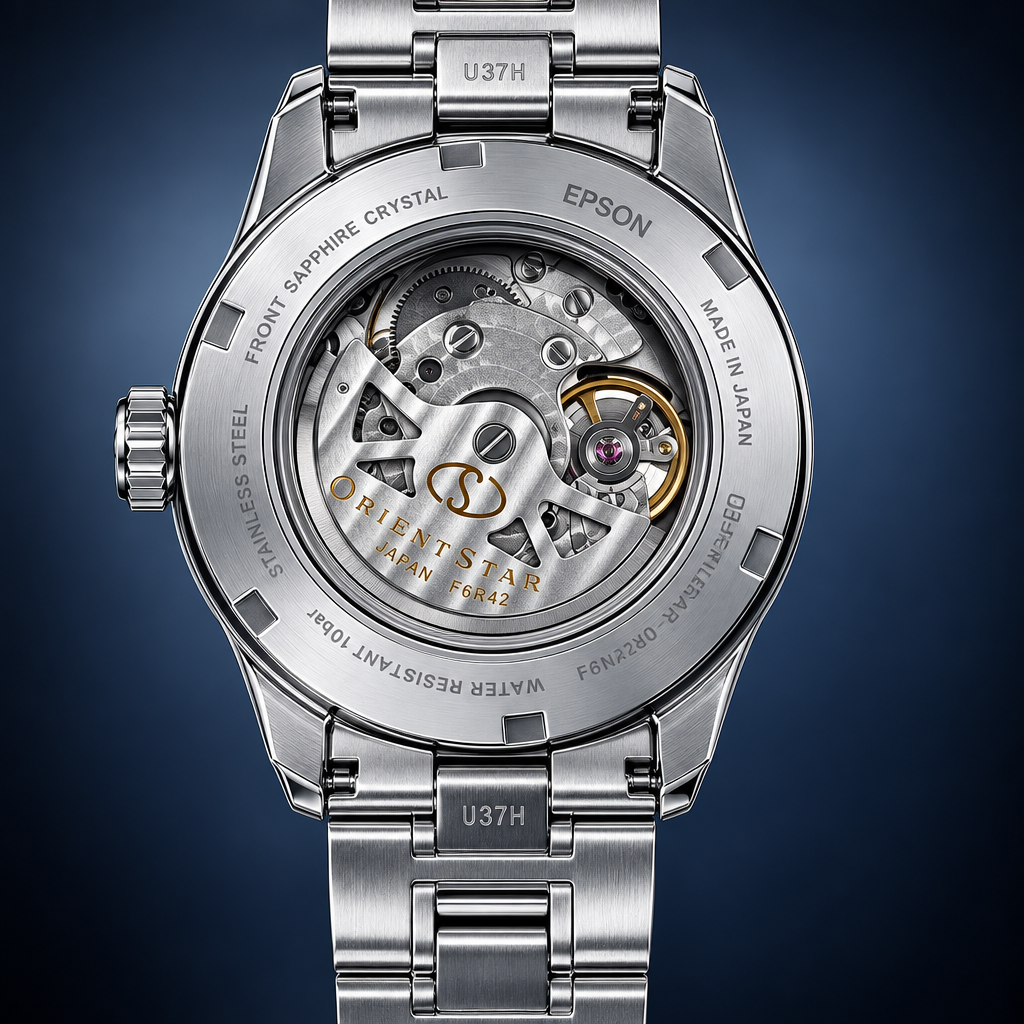 Orient Star Semi-Skeleton — dekiel z mechanizmem