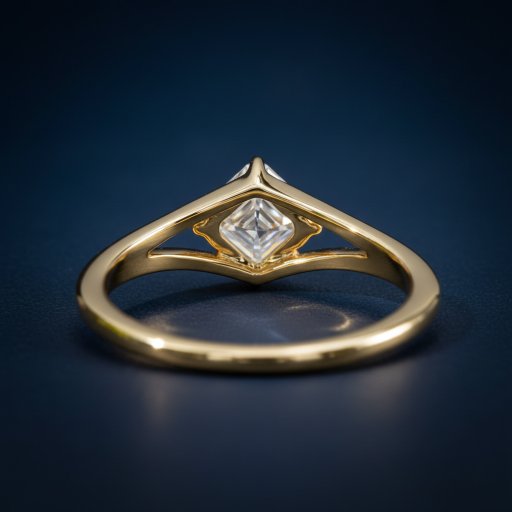 Pierścioń Asscher split shank - vista posterior