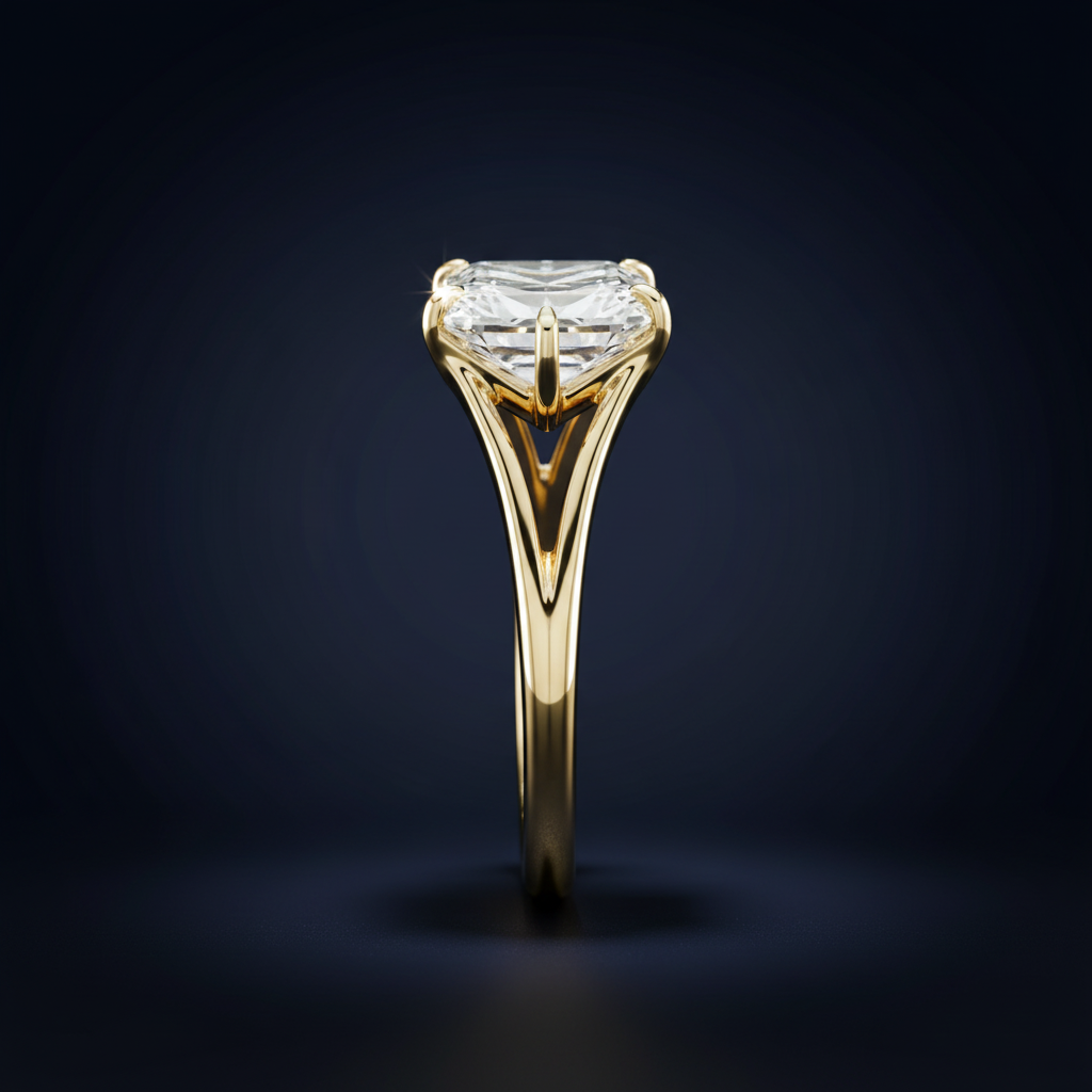 Pierścioń Asscher split shank - vista lateral