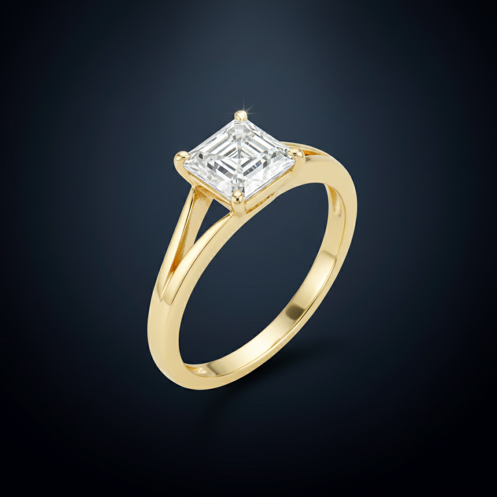Pierścioń solitaire Asscher ze złota 14k