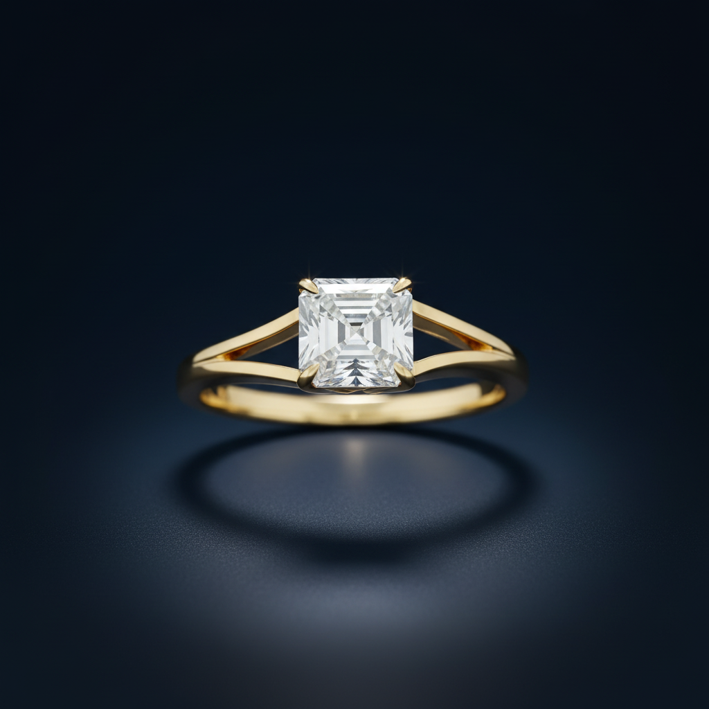 Pierścioń Asscher split shank - vista frontal