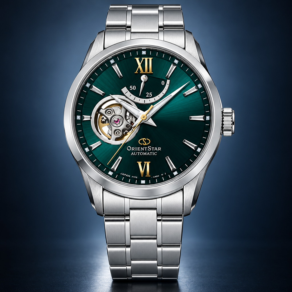 Orient Star Semi-Skeleton Zielony — widok frontalny
