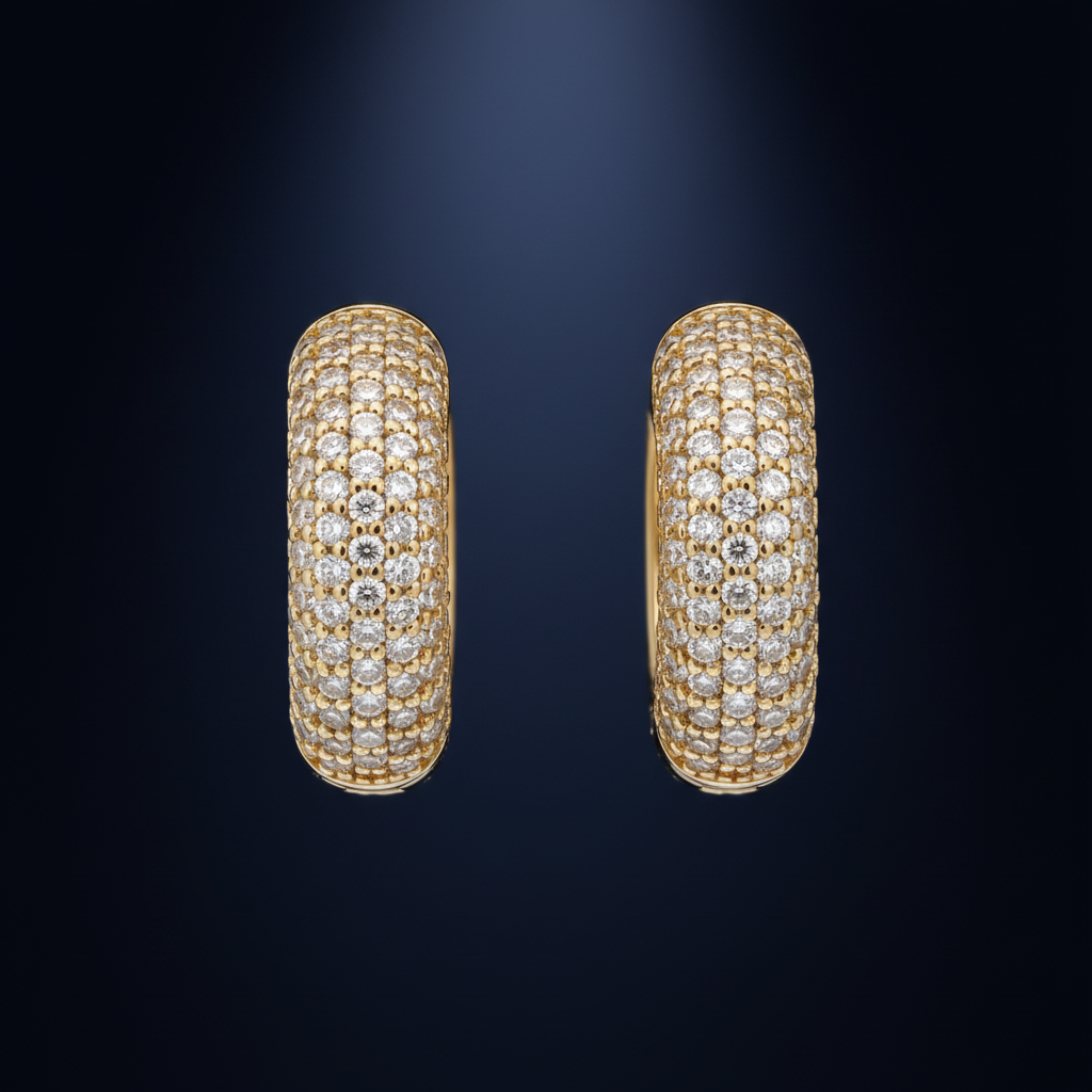 Kolczyki huggie pavé 10K - makro