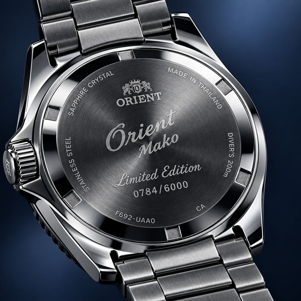 Orient Mako 75th Anniversary - caseback con grabado edición limitada