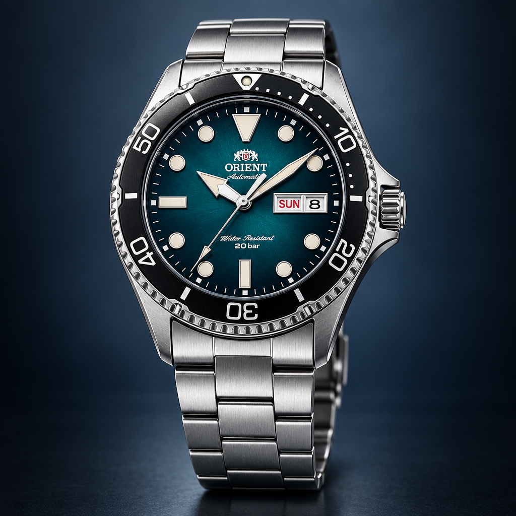 Orient Kamasu - zielona tarcza, czarny bezel matte