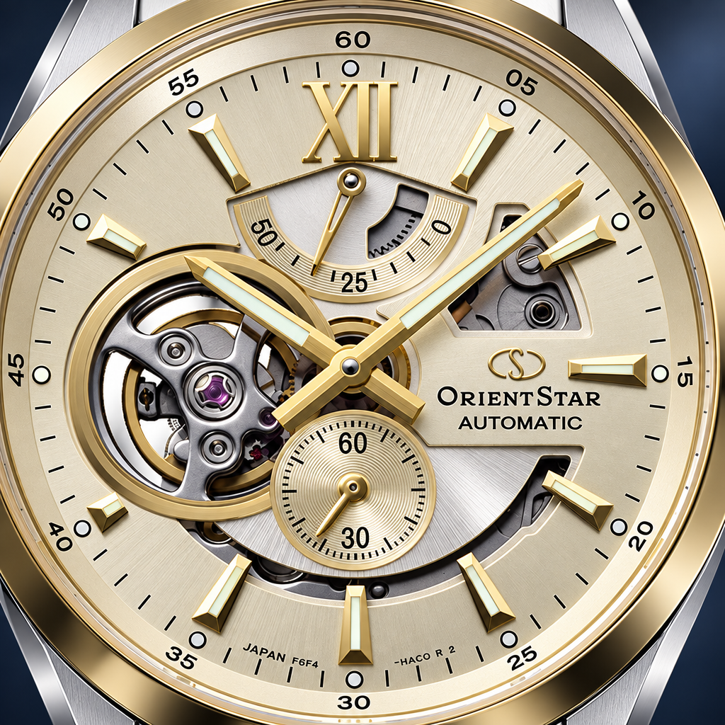 Orient Star Modern Skeleton - zbliżenie tarczy szkieletowej